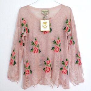 WILDFOX COUTURE Prairie Rose Lennon Distressed Sweater